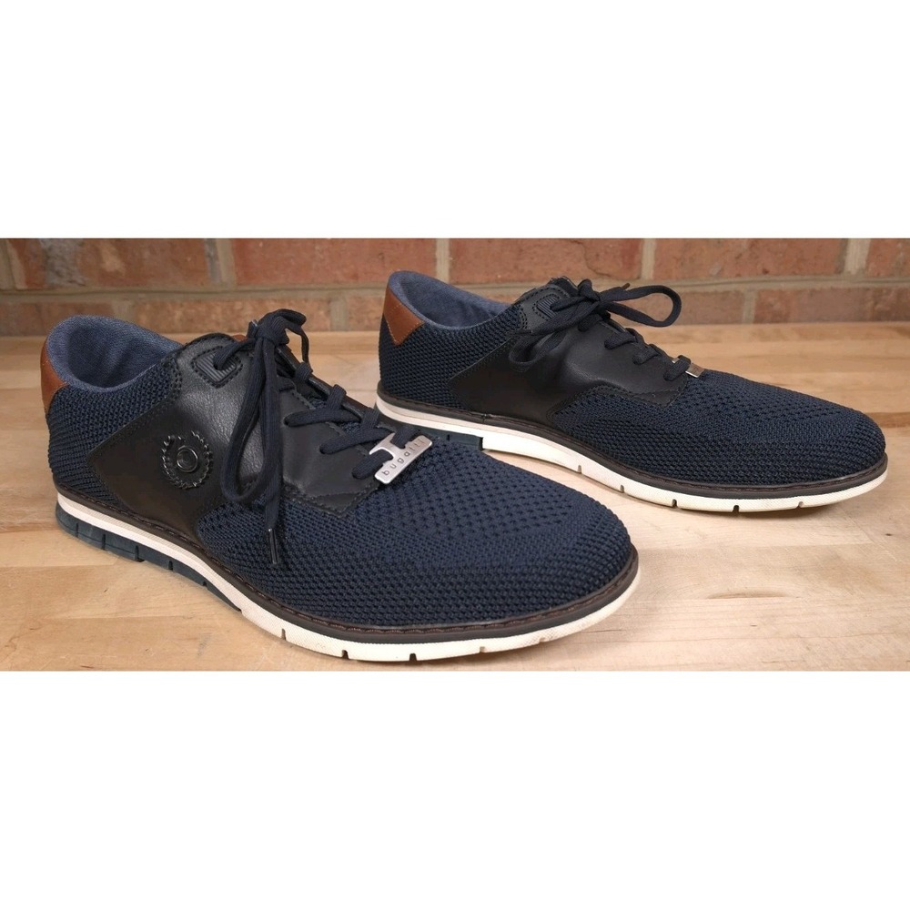 Bugatti Sandman Mens Blue Knit Lace Up Sneakers Brown Leather Trim Size 13